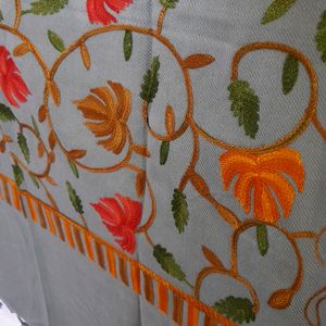 Kashmiri Embroidery Grey Shawl Woollen