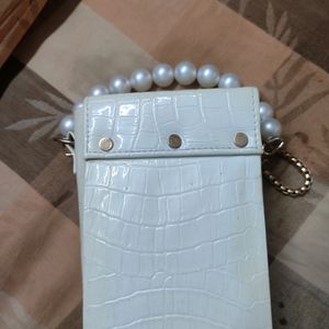 Cute White  Sling Bag With Pearl Handle