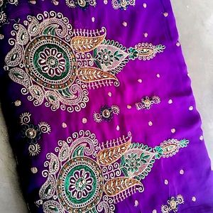 Purple💜 Heavy Embroidery Party wear Saree