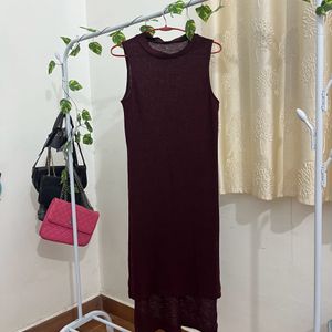 Maroon Kurta-like Long Top With Slit.