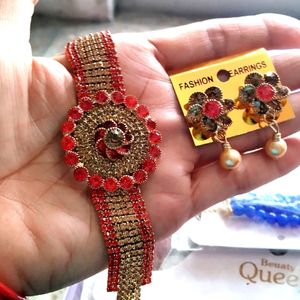 Red Choker Necklace With Earrings