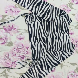 Zebra Print Crop Top With Side Tie