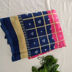 New Pink And Blue Printed Saree