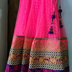 Beautiful Hot Pink Bridal Net Lehenga Chunni