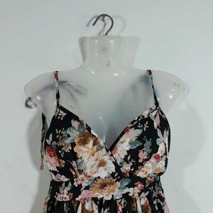 Black Printed A Line Dress For Women's