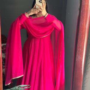 Magenta and Flared Maxi Gown with Dupatta (Set)