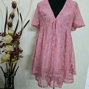 Peach Floral Lace Mini Dress