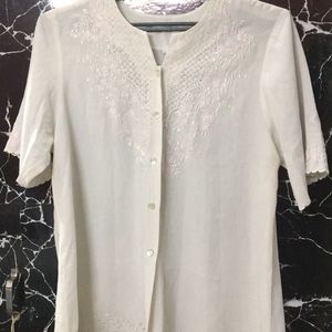 Chinese Embroidery Off White Shirt For Women