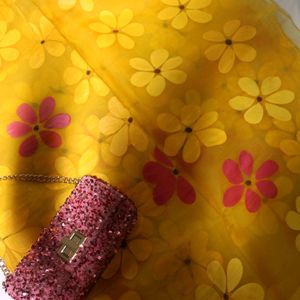 So.Si.ra Yellow Hand-painted Organza Saree