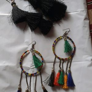 Black Tassel Earrings & Multicolored Earring