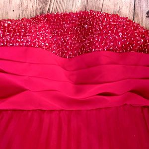 Accordian Pleats Red Sequin Gown