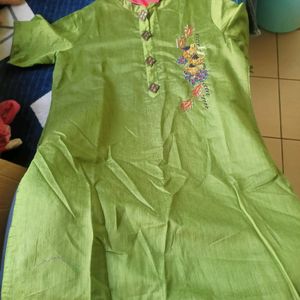 Green Unused Kurti With Embroidery Work With Stones On It