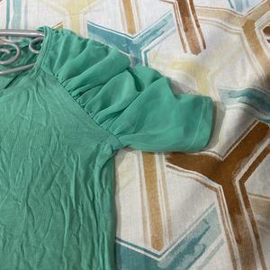 Sea Green Tshirt Wid Stylish Sleeves