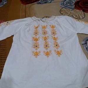 Unused Embroidered Short Top In White Colour