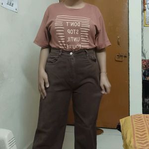 High Waisted Brown Straight Fit Jeans