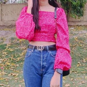 Maroon Floral Georgette Fitted Crop Top