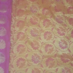 Art Silk Saree With Stoned Stitched Blouse