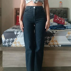 High Waist Straight Leg Black Jeans