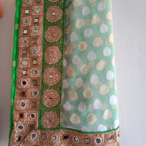 White And Green Heavy Saree