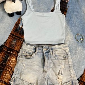 Blue Crop Tank Top