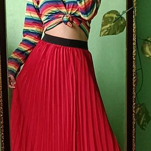 Red Ankle Length Skirt (Black Waist Band)