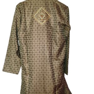 Golden Colour With Embroidery Kurta For (Men's