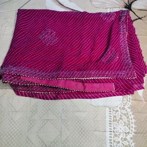 Rani Pink Saree with Sequin Embroidery, 6 Meters