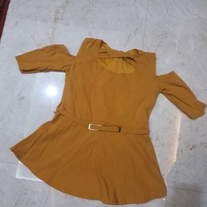 Cute Mustard Top With Cold Shoulder