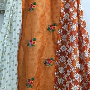 Orange And Off White Anarkali Gown