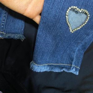 Heart Diamond Cut Out Denim