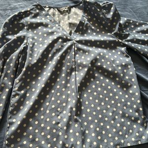 Polka Dot Blue Top With Puffed Shoulder