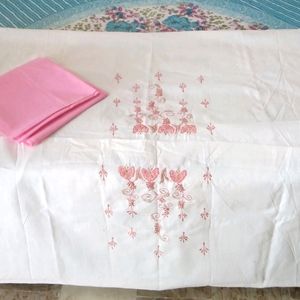 2Piece Cotton Embroidery Pink&White Suit (Unstitch
