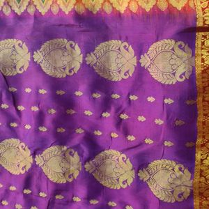 Beautiful Magenta Purple And Golden Silk Saree