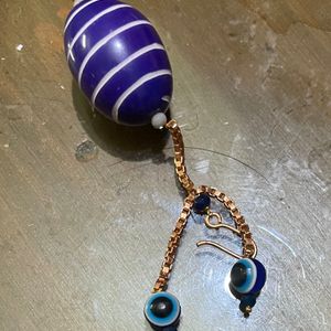 Big Blue Chemical Stone Earring With Evil Eye