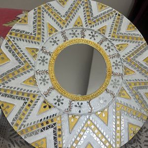 Big Mirror Golden N White Lippan Artwork