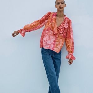 Zara Ruffle Paisley Print Top