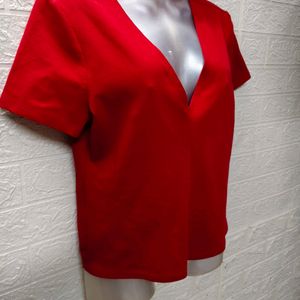 "Fiery Elegance: Red Hot Deep Neck Top