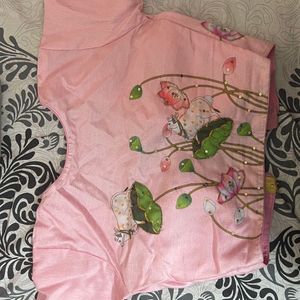 Pichwai Print And Embroidery Work Pink Blouse