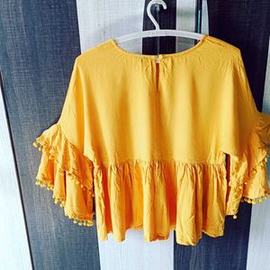 Women Branded Solid Casual Mustard Peplum To