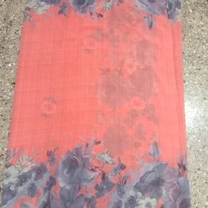 Peach Colour Floral Printed Saree With Blouse