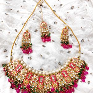 Pink Kundan Pearl Set