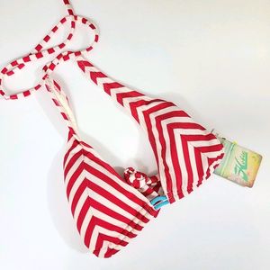 Hobie Red White Striped Halter Bikini Top