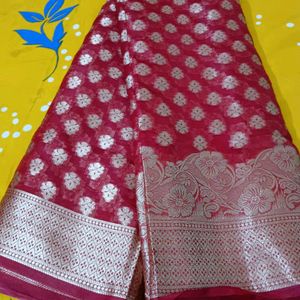 Red Organza Silk Saree With Blouse Piece