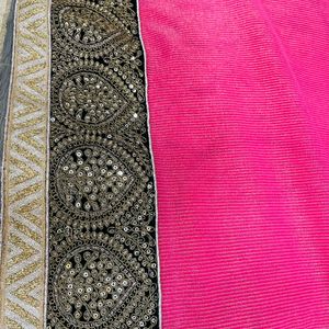 Half-half Style Golden-Pink Contrast Saree