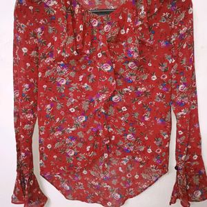 Flowerprint Red Georgette Top