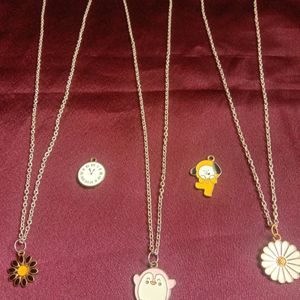 3 Korean Necklaces And 2 Pendents