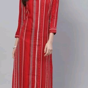 Mokshi Women Striped Viscose Rayon Straight Kurta