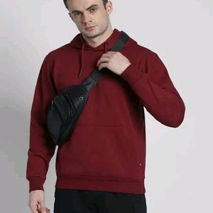 Maroon Solid Wool Hoodie Unisex Oversized