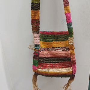 Colourful Unisex Handwoven Sling Bag With Zipper