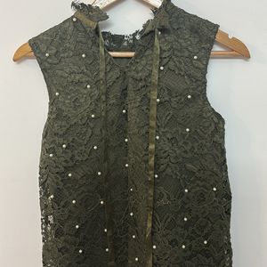 Green Lace Top With Cotton Lining